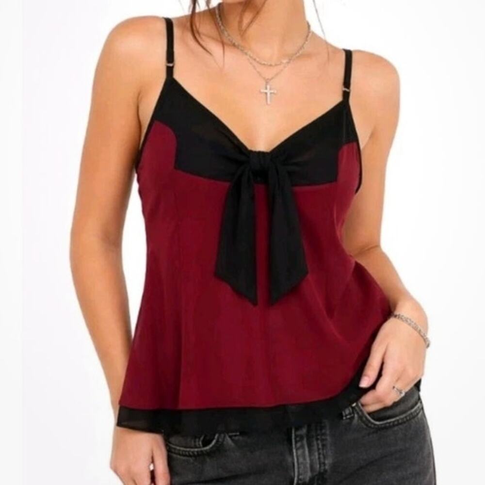 Bisou Bisou Michele Bohbot Bow Front Sheer Mesh Cami Tank Top Date Night Medium